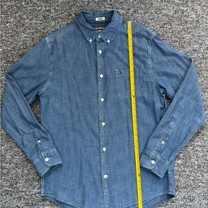 Tommy Hilfiger Men's Vintage Denim Coastal Nautical Blue Button-Down Shirt